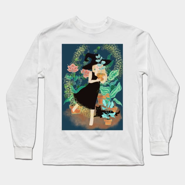 Plant lover witch Halloween Long Sleeve T-Shirt by Orangerinka